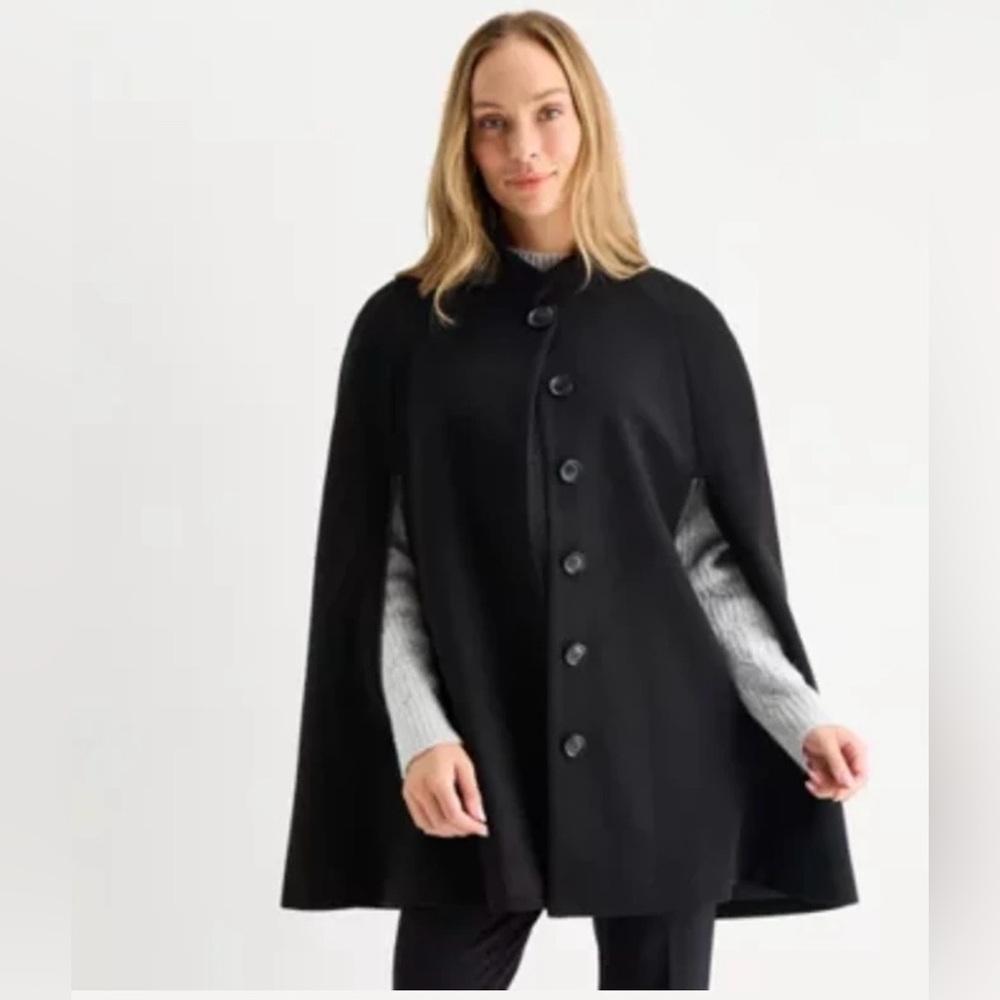 Liz Claiborne Black Cape Blazer XL NWT Button Front Chic Minimalist Coat $200